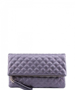 Designer Stitch Foldover Princess Clutch with Chain LP048QPP PEWTER